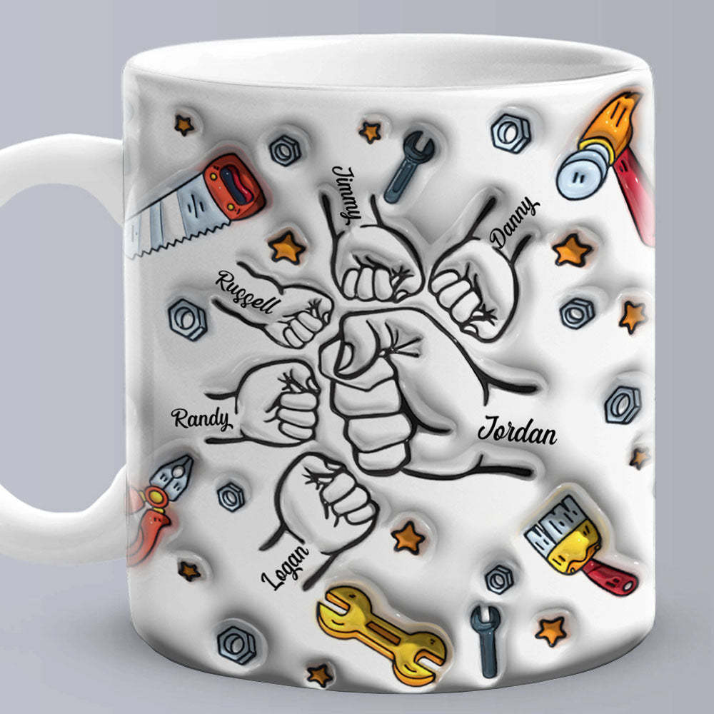 Father's Day Gifts Personalized Names Custom 3D Inflated Effect Printed Mug 1-6 Kids - auphotoblanket