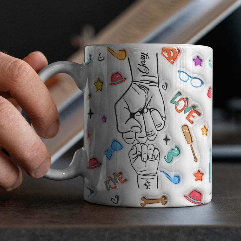 Gifts for Dad Custom 1-6 Kids Personalized Names 3D Inflated Effect Printed Mug Father's Day Gifts - auphotoblanket