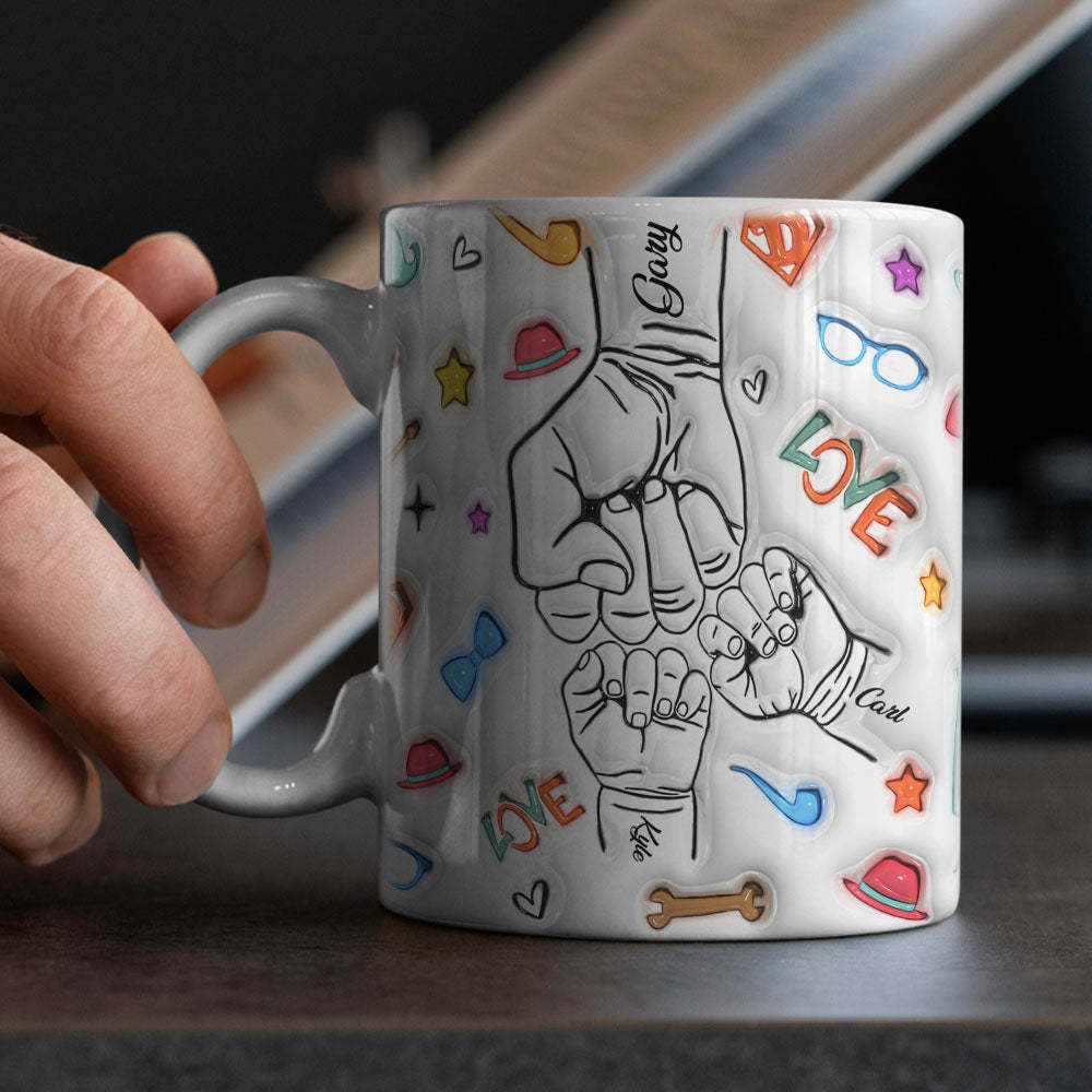 Gifts for Dad Custom 1-6 Kids Personalized Names 3D Inflated Effect Printed Mug Father's Day Gifts - auphotoblanket