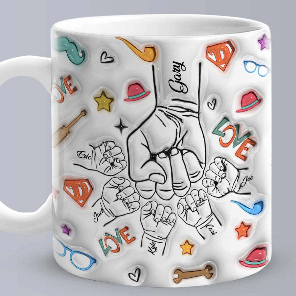 Gifts for Dad Custom 1-6 Kids Personalized Names 3D Inflated Effect Printed Mug Father's Day Gifts - auphotoblanket