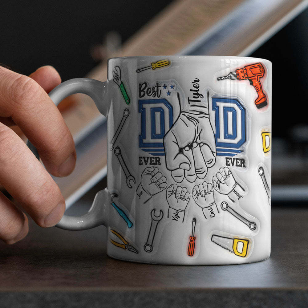 Father's Day Gifts Custom 1-6 Kids Personalized Names 3D Inflated Effect Printed Mug Best Dad Ever - auphotoblanket