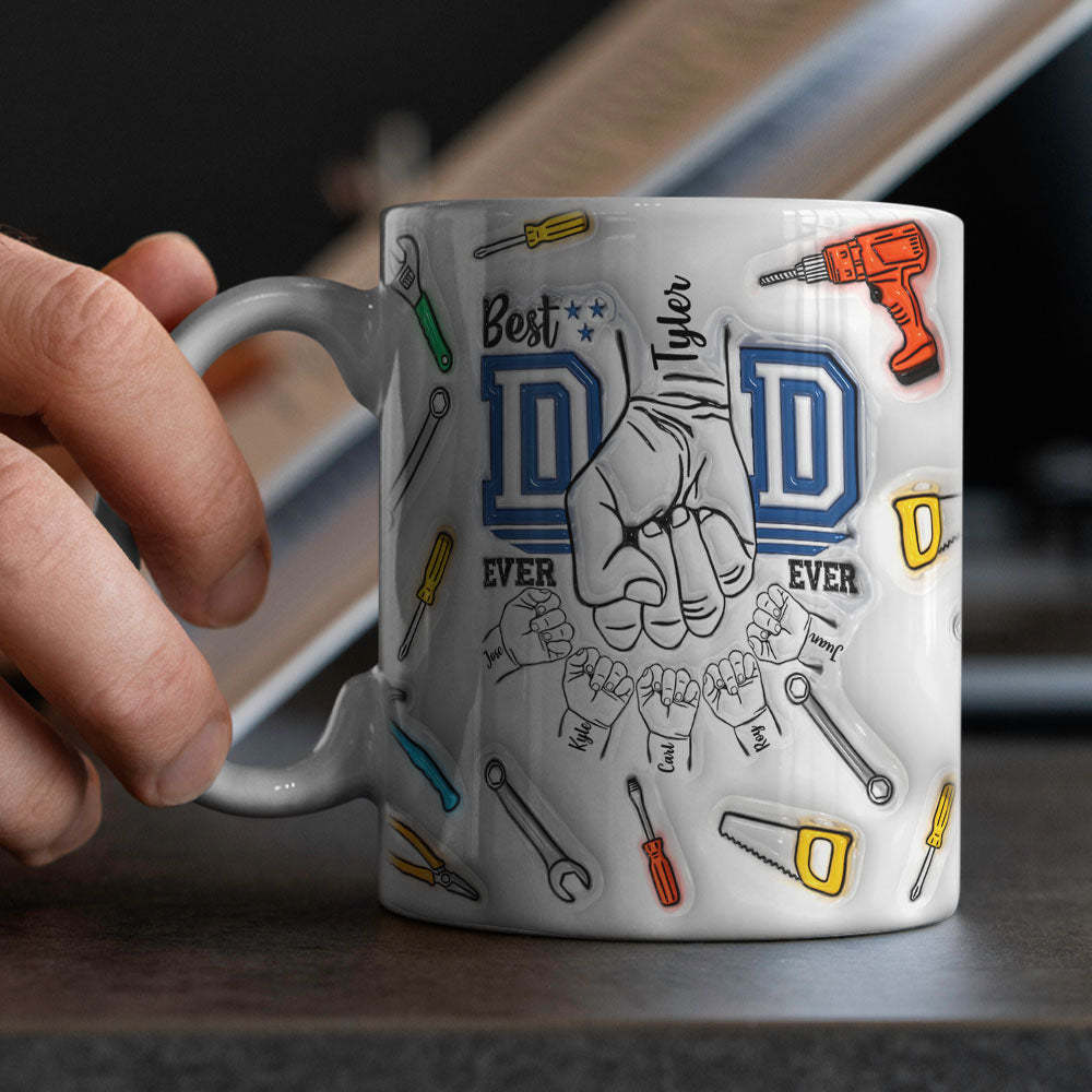 Father's Day Gifts Custom 1-6 Kids Personalized Names 3D Inflated Effect Printed Mug Best Dad Ever - auphotoblanket
