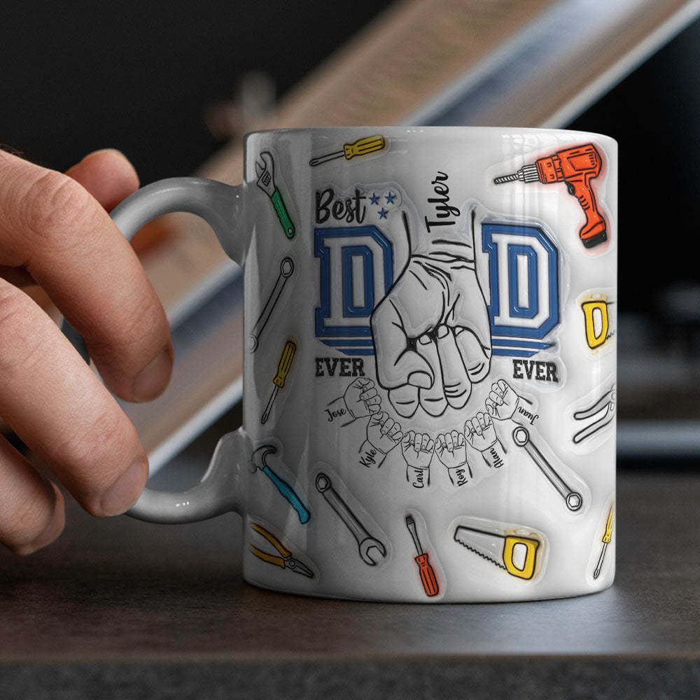 Father's Day Gifts Custom 1-6 Kids Personalized Names 3D Inflated Effect Printed Mug Best Dad Ever - auphotoblanket