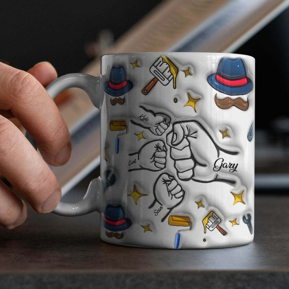 Father's Day Gifts Custom 1-6 Kids Personalized Names 3D Inflated Effect Printed Coffee Mug - auphotoblanket