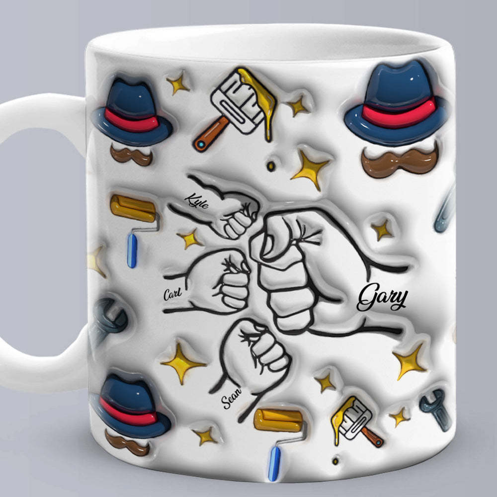 Father's Day Gifts Custom 1-6 Kids Personalized Names 3D Inflated Effect Printed Coffee Mug - auphotoblanket