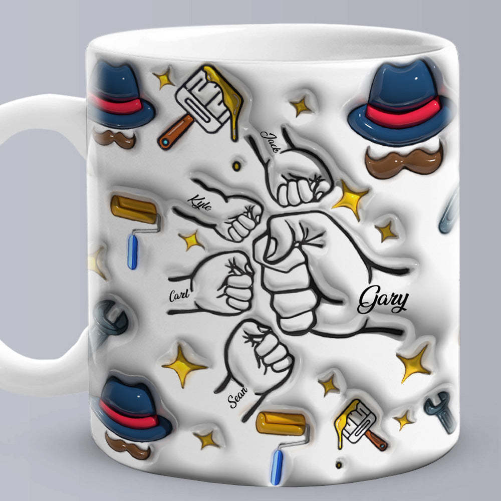 Father's Day Gifts Custom 1-6 Kids Personalized Names 3D Inflated Effect Printed Coffee Mug - auphotoblanket