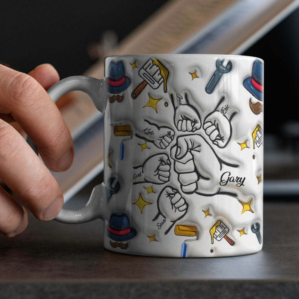Father's Day Gifts Custom 1-6 Kids Personalized Names 3D Inflated Effect Printed Coffee Mug - auphotoblanket