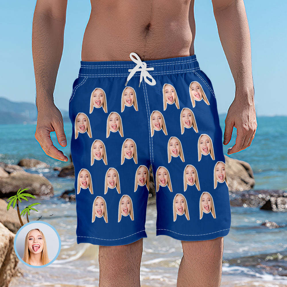 Men's Custom Face Elastic Beach Short Pants - auphotoblanket