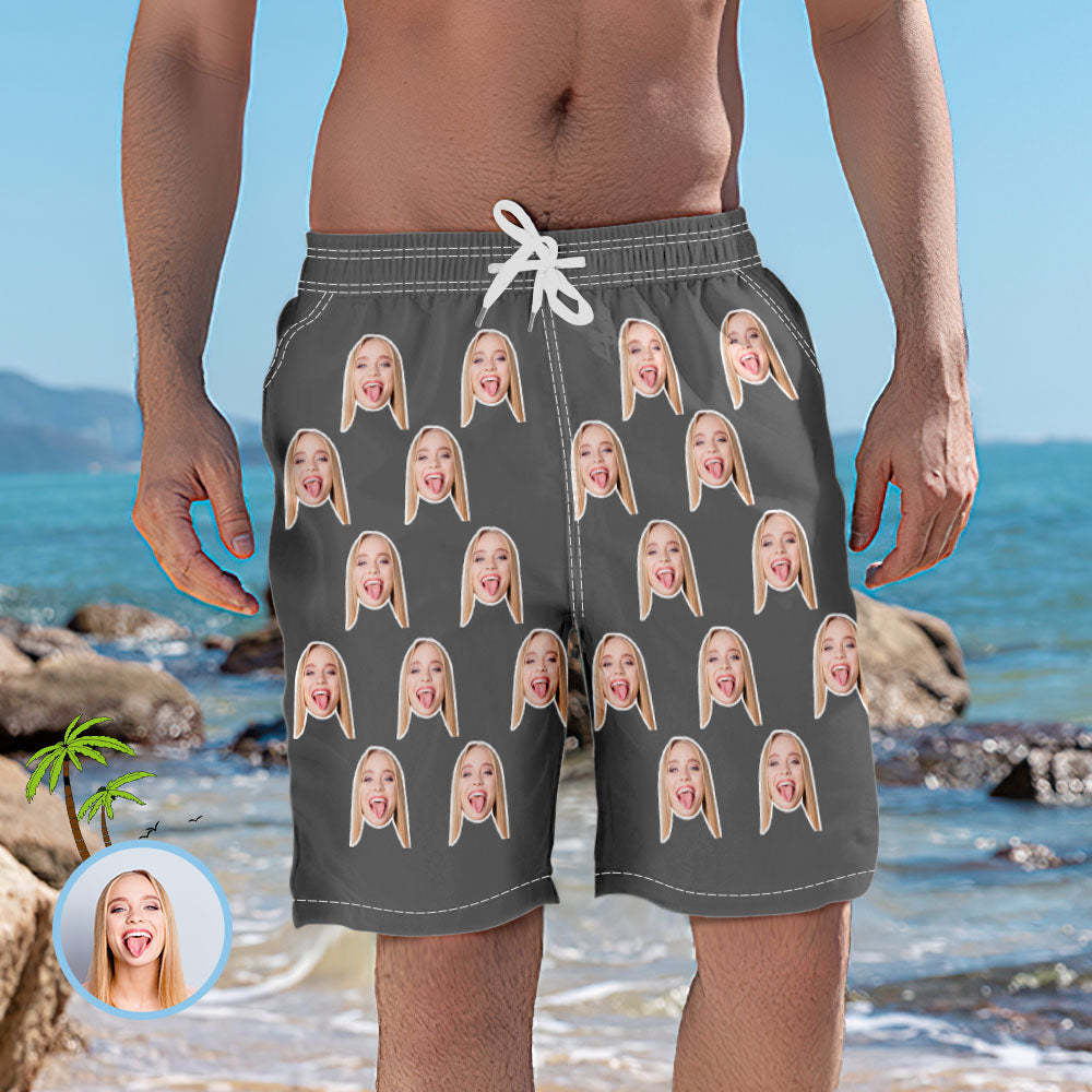 Men's Custom Face Elastic Beach Short Pants - auphotoblanket