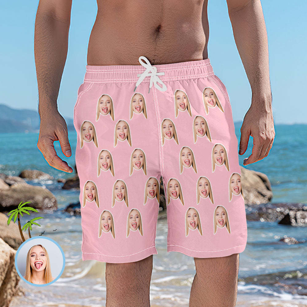 Men's Custom Face Elastic Beach Short Pants - auphotoblanket