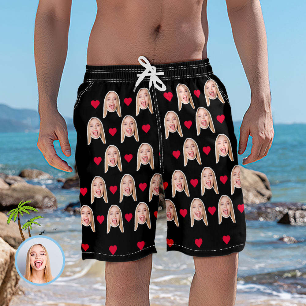 Men's Custom Heart Face Elastic Beach Short Photo Pants - auphotoblanket