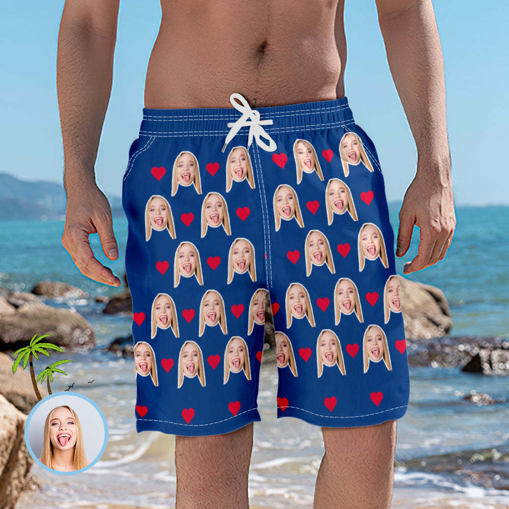 Men's Custom Heart Face Elastic Beach Short Photo Pants - auphotoblanket