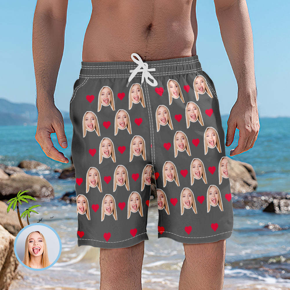 Men's Custom Heart Face Elastic Beach Short Photo Pants - auphotoblanket