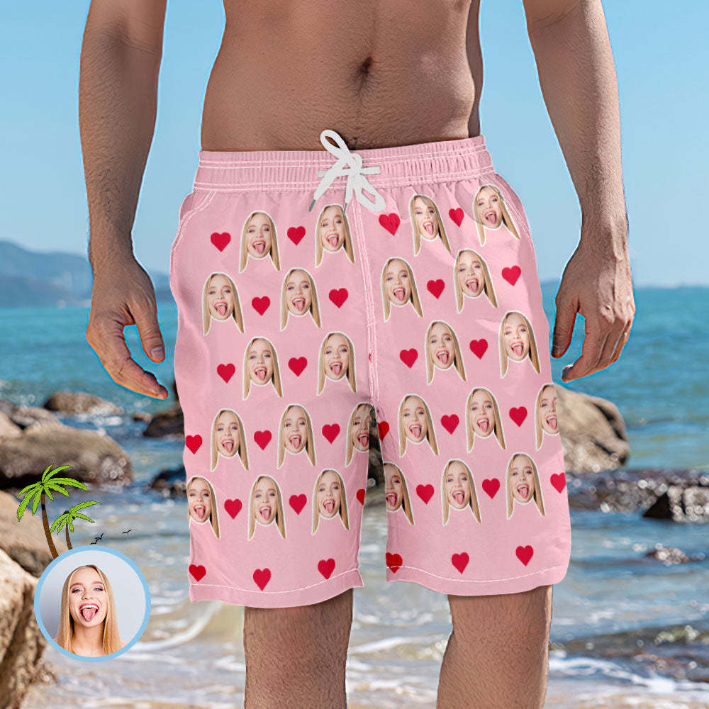 Men's Custom Heart Face Elastic Beach Short Photo Pants - auphotoblanket