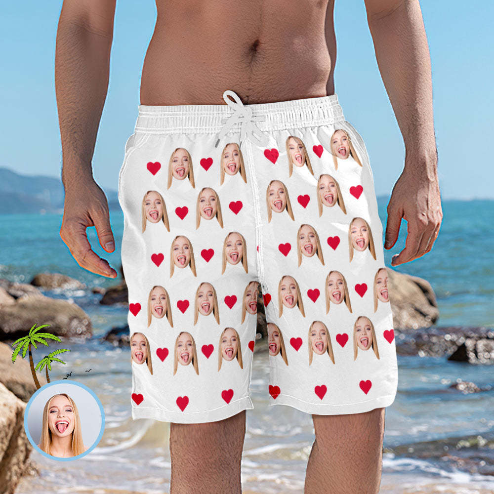 Men's Custom Heart Face Elastic Beach Short Photo Pants - auphotoblanket