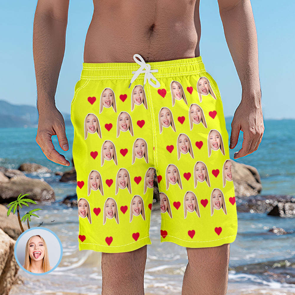 Men's Custom Heart Face Elastic Beach Short Photo Pants - auphotoblanket