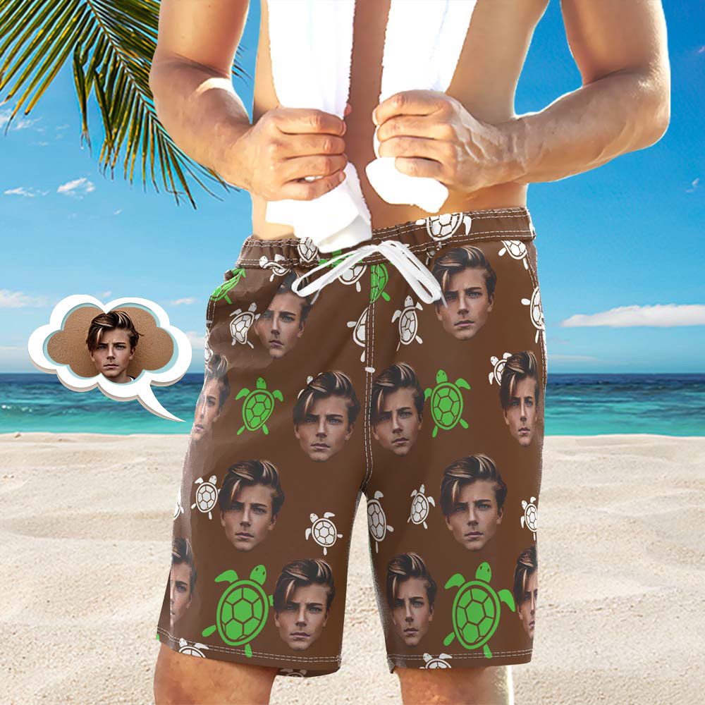 Men's Custom Face Shorts Custom Photo Beach Shorts Little Turtle Design - auphotoblanket