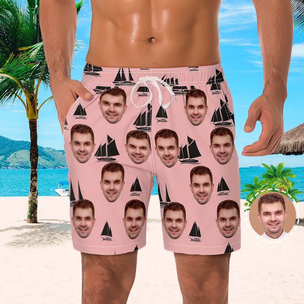 Custom Men's Beach Shorts Men's Face Shorts Yawl Design - auphotoblanket