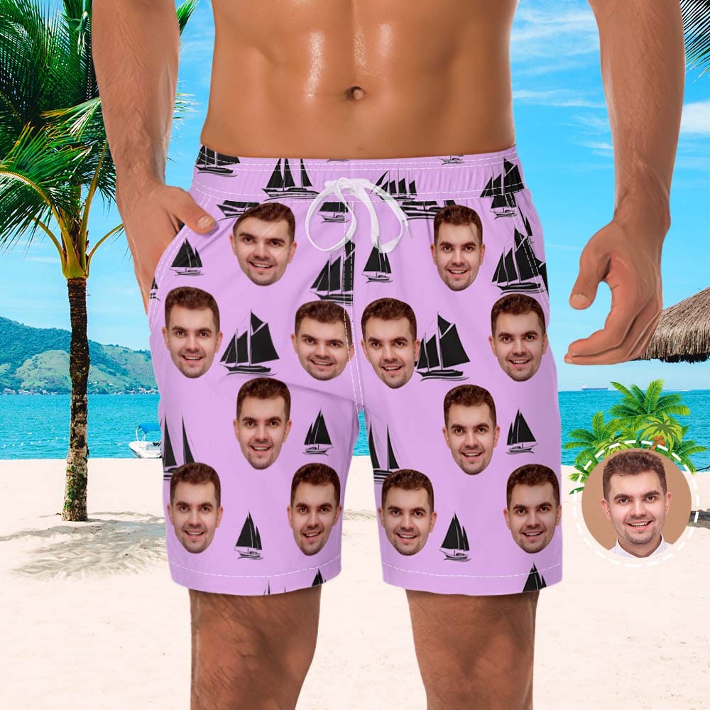 Custom Men's Beach Shorts Men's Face Shorts Yawl Design - auphotoblanket