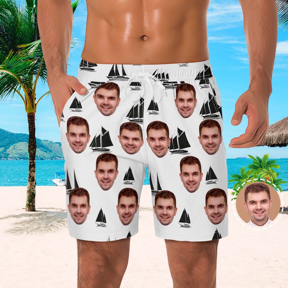 Custom Men's Beach Shorts Men's Face Shorts Yawl Design - auphotoblanket