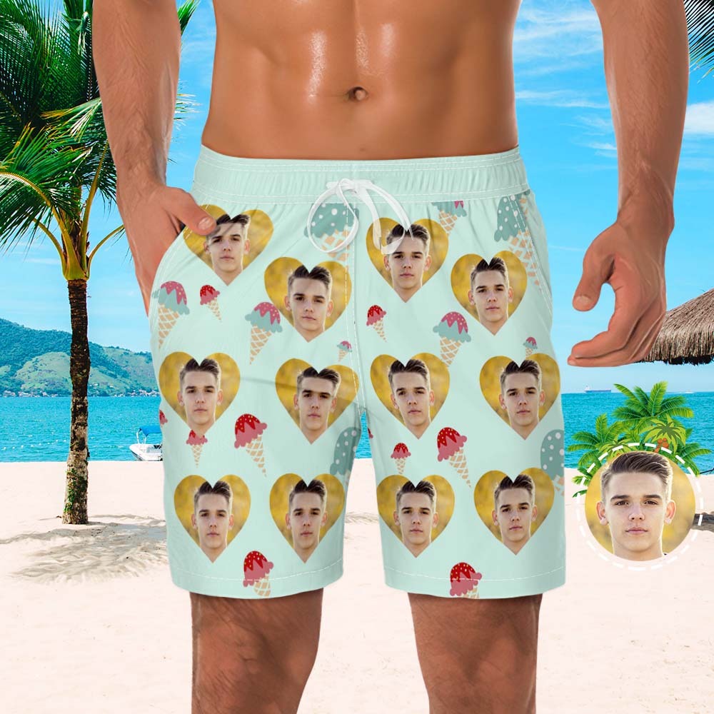 Men's Custom Photo Beach Shorts Custom Men's Shorts Ice Cream Design - auphotoblanket