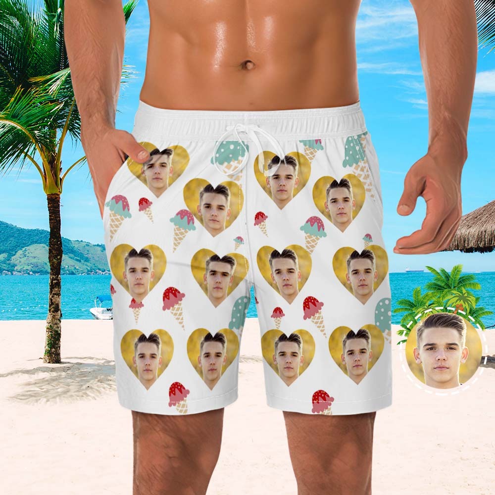 Men's Custom Photo Beach Shorts Custom Men's Shorts Ice Cream Design - auphotoblanket