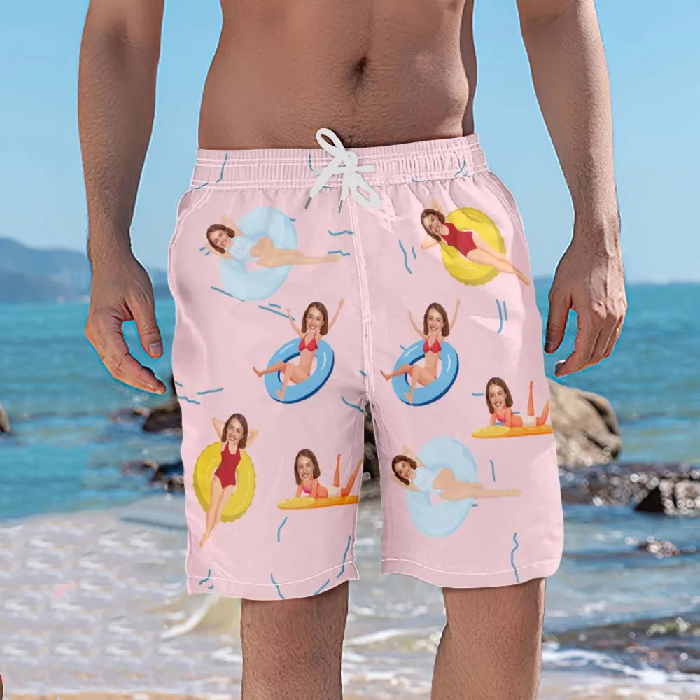 Personalized Beach Shorts for Men Summer Time Custom Face Swim Trunks - auphotoblanket