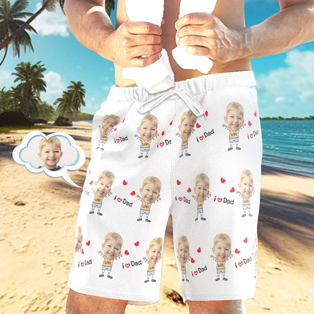 Custom Face Swim Trunks Personalized Beach Shorts Men's Casual Shorts Love Dad - auphotoblanket