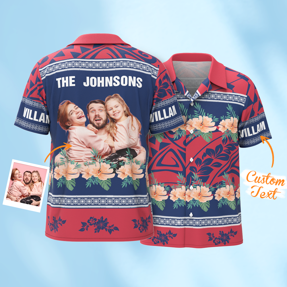 Custom Famliy Aloha Shirt Personalized Hibiscus Tropical Hawaiian Shirts For Men - auphotoblanket