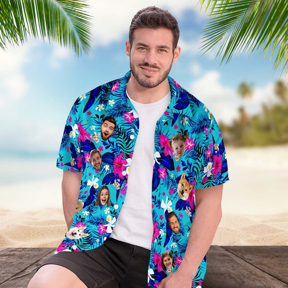 Custom Hawaiian Shirt With Face Personalized Hawaiian Shirt Logo All Over Print Hawaiian Shirt For Men - auphotoblanket