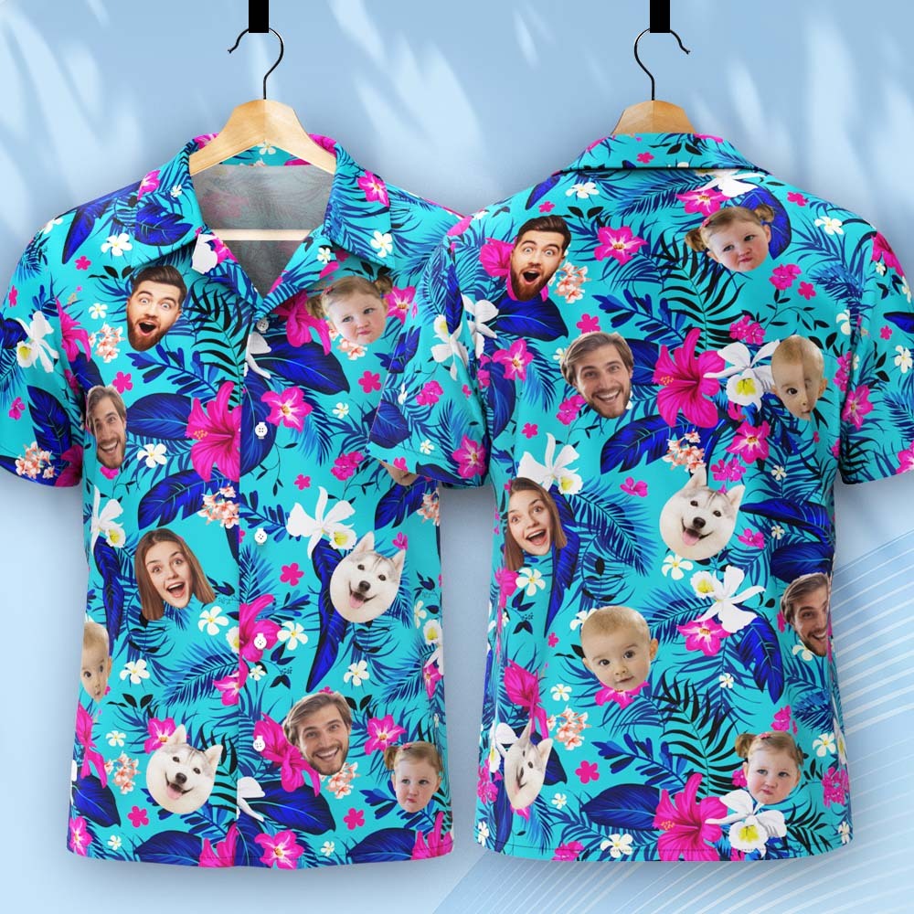 Custom Hawaiian Shirt With Face Personalized Hawaiian Shirt Logo All Over Print Hawaiian Shirt For Men - auphotoblanket