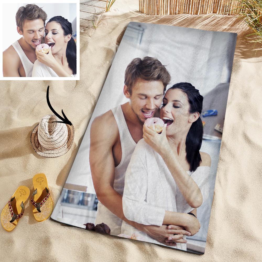 Customized Photo Personalised Beach Towel Gift Spring Break Towel for Husband - auphotoblanket