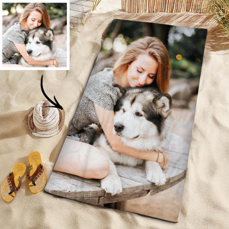 Customized Photo Personalised Beach Towel Gift Beach VacationTowel for Pet - auphotoblanket