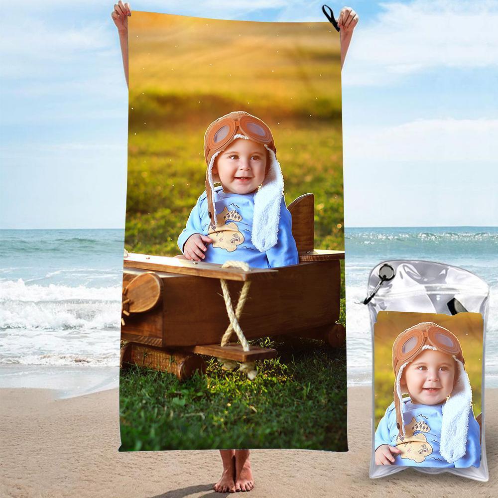 Customized Photo Personalised Beach Towel Gift Spring Break Towel for Baby - auphotoblanket