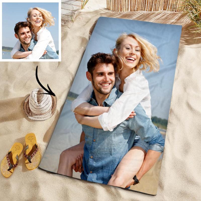Customized Photo Personalised Beach Towel Gift PoolTowel for Wedding Anniversary - auphotoblanket