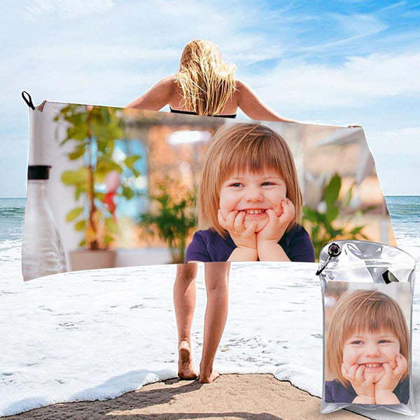 Horizontal Personalized Bath Towels Custom Photo Beach Towels Quick-dry Ultrafine Fiber Cute Baby Gifts for Newborn - auphotoblanket