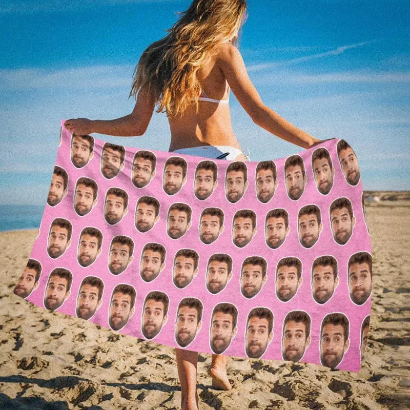 Custom Photo Face Beach Towel Face Towel, Best Friend Gift - auphotoblanket