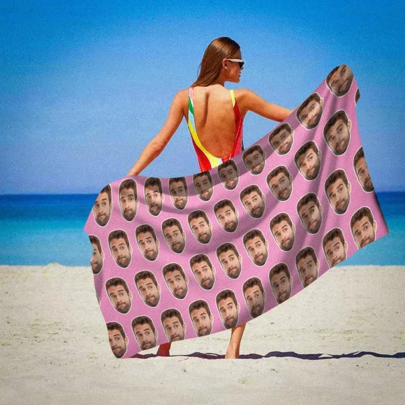 Custom Photo Face Beach Towel Face Towel, Best Friend Gift - auphotoblanket
