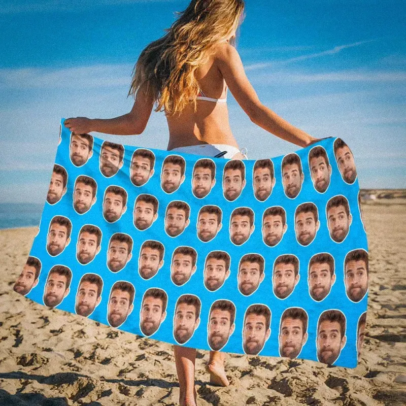 Custom Photo Face Beach Towel Face Towel, Best Friend Gift - auphotoblanket
