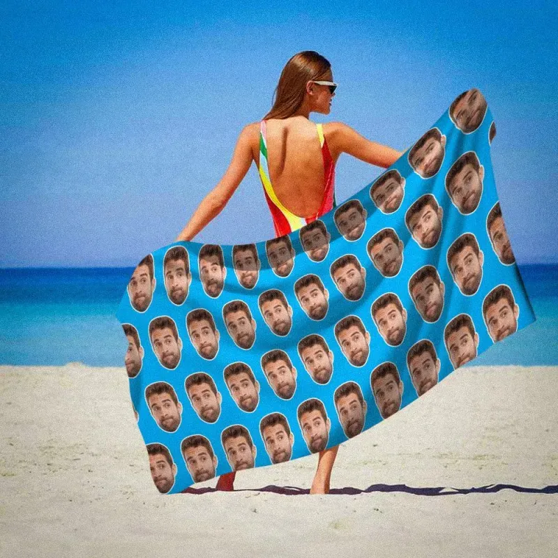 Custom Photo Face Beach Towel Face Towel, Best Friend Gift - auphotoblanket