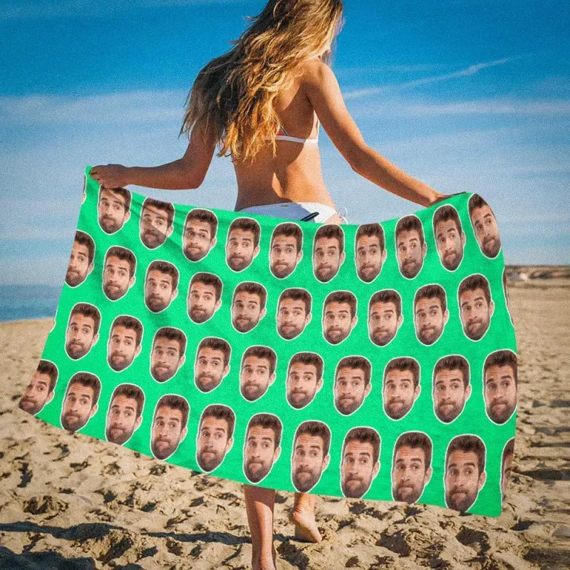 Custom Photo Face Beach Towel Face Towel, Best Friend Gift - auphotoblanket