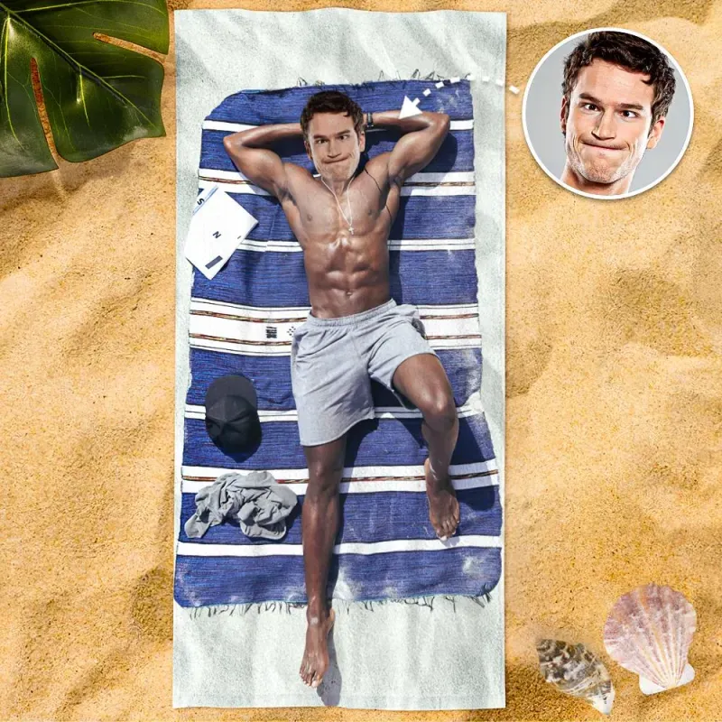Custom Photo Face Beach Towel Face Towel With Your Dream Body Best Friend Gift - auphotoblanket