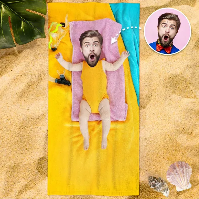 Custom Photo Face Beach Towel Face Towel With Your Dream Body Best Friend Gift - auphotoblanket