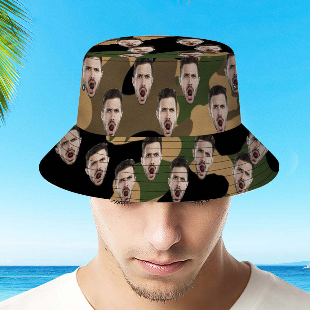 Custom Bucket Hat Unisex Face Bucket Hat Personalize Wide Brim Outdoor Summer Cap Hiking Beach Sports Hats Camouflage Bucket Hat Gift for Lover - auphotoblanket