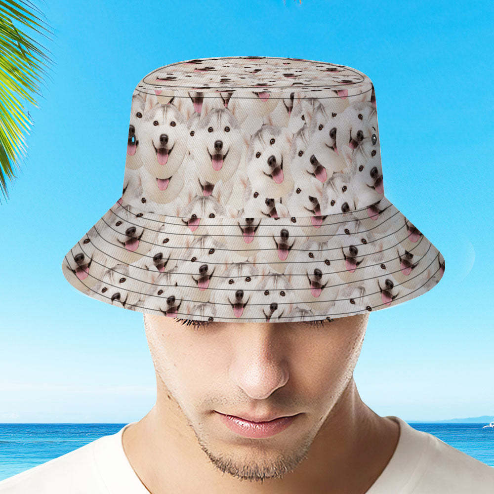 Custom Bucket Hat Unisex Pet Face Mash Bucket Hat Personalize Wide Brim Outdoor Summer Cap Hiking Beach Sports Hats Gift for Lover - auphotoblanket