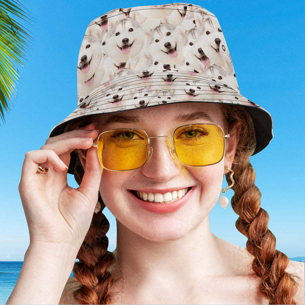 Custom Bucket Hat Unisex Pet Face Mash Bucket Hat Personalize Wide Brim Outdoor Summer Cap Hiking Beach Sports Hats Gift for Lover - auphotoblanket