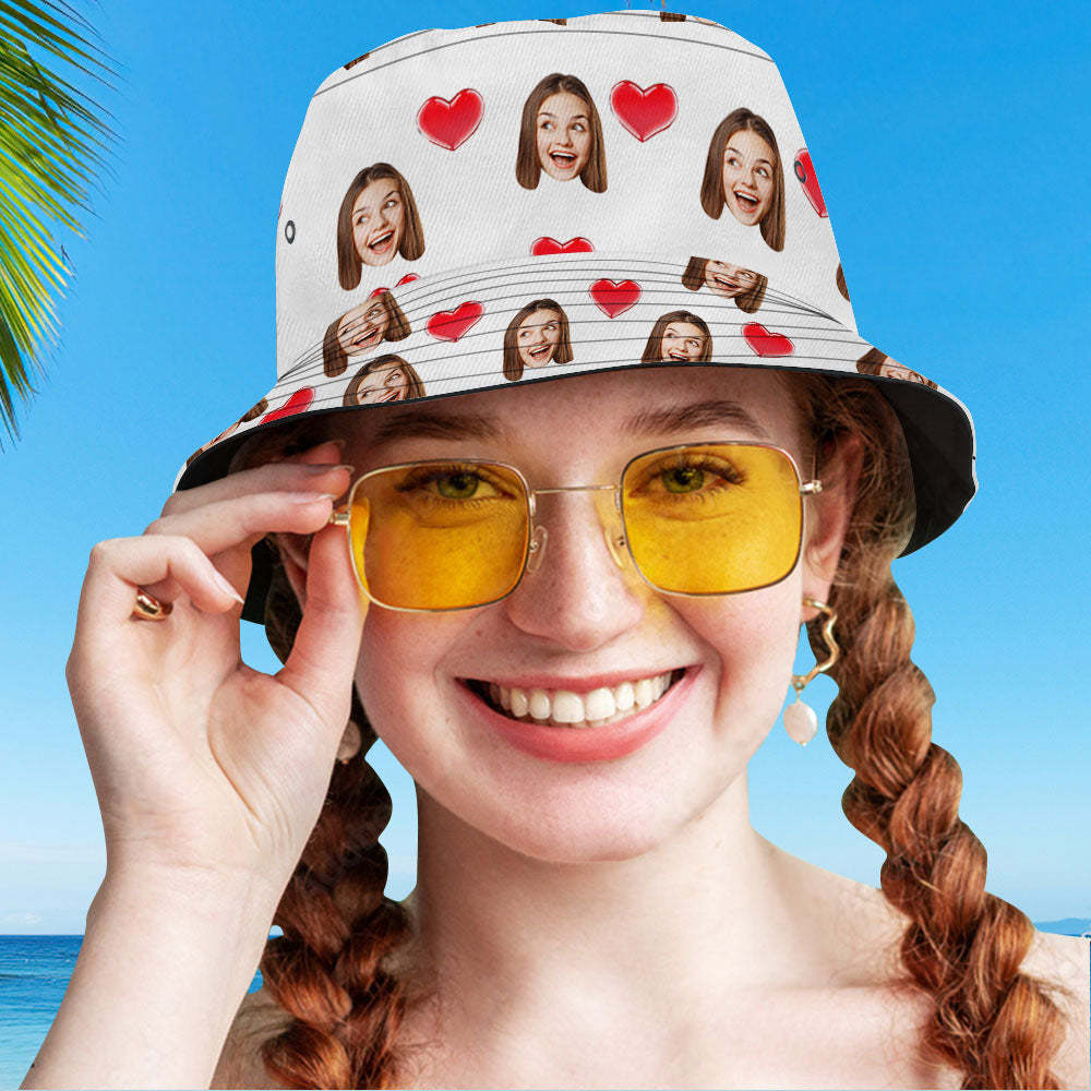 Custom Your Photo Face And Pet Summer Bucket Hat Fisherman Hat - Heart White - auphotoblanket