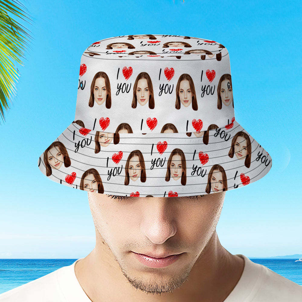 Custom Your Photo Face And Pet Summer Bucket Hat Fisherman Hat - I love You - auphotoblanket