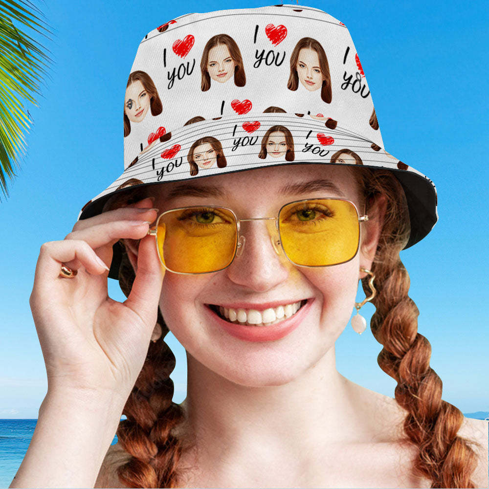 Custom Your Photo Face And Pet Summer Bucket Hat Fisherman Hat - I love You - auphotoblanket