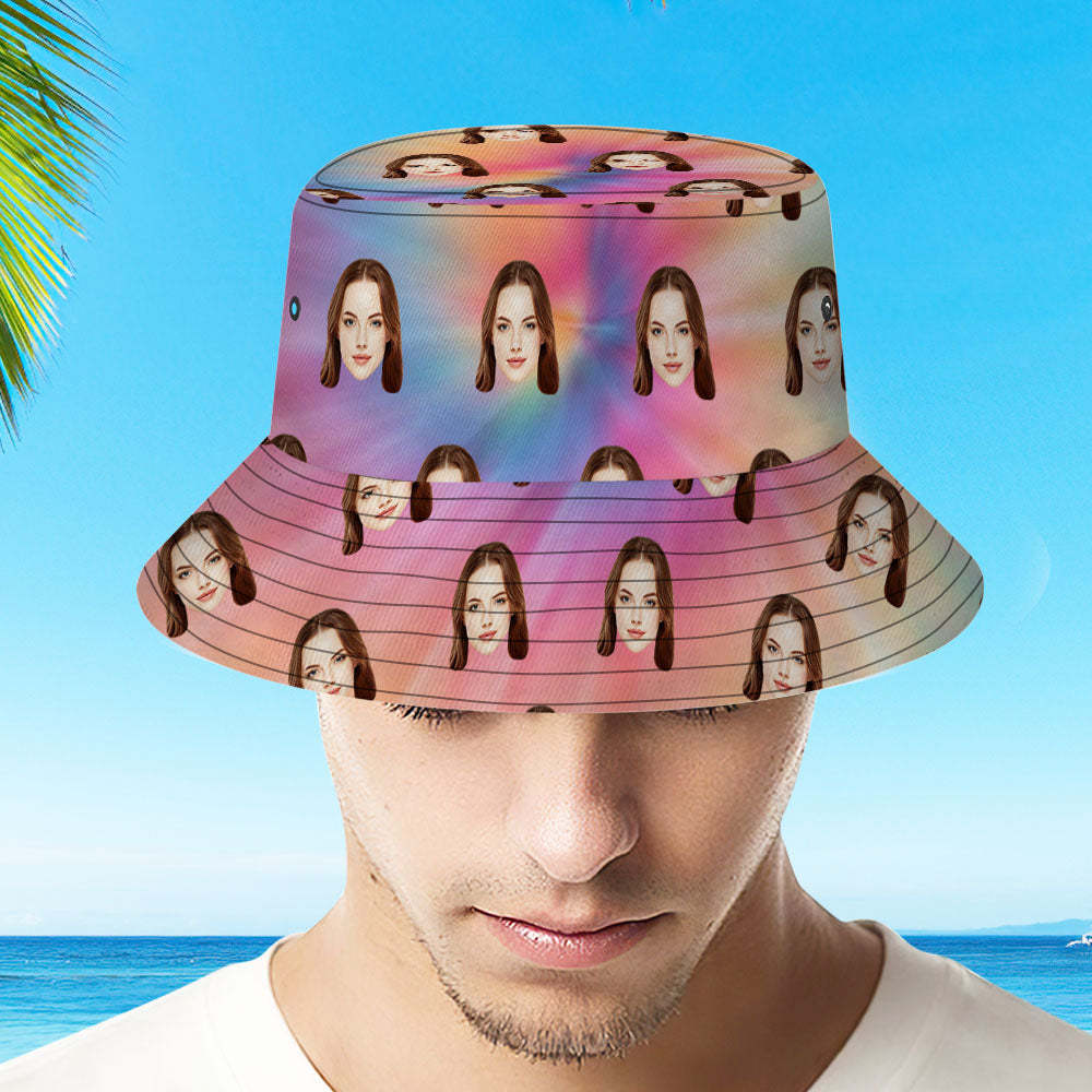 Custom Your Photo Face And Pet Summer Bucket Hat Fisherman Hat - Tie-dye - auphotoblanket